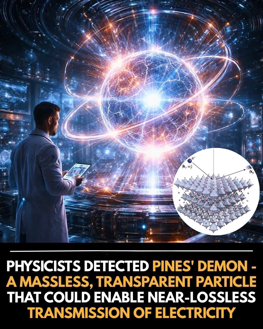 Social-media graphic claiming that Pines' demon could enable near-lossless electricity transmission