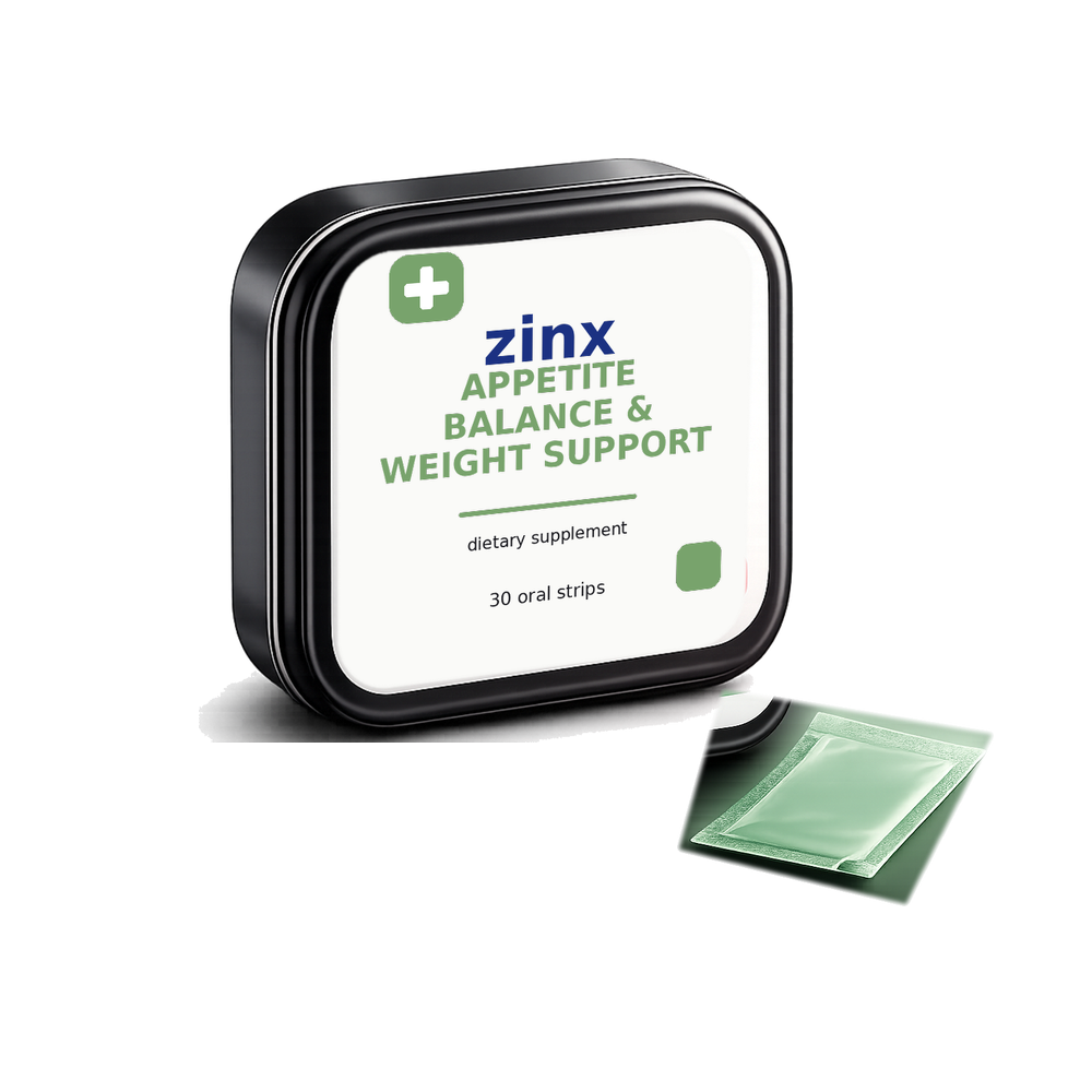 Zinx Appetite Balance & Weight Support Strips tin and oral strip packet