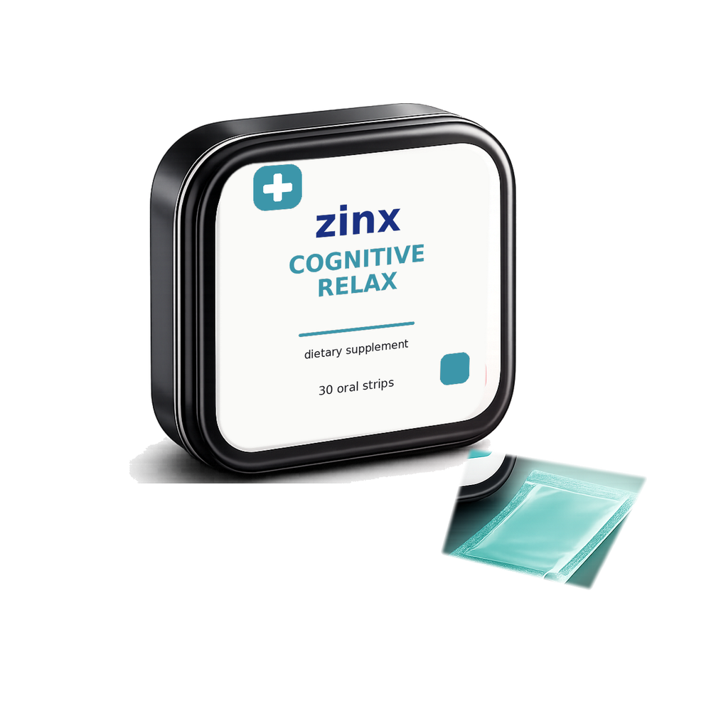 Zinx Cognitive Relax Strips tin and oral strip packet