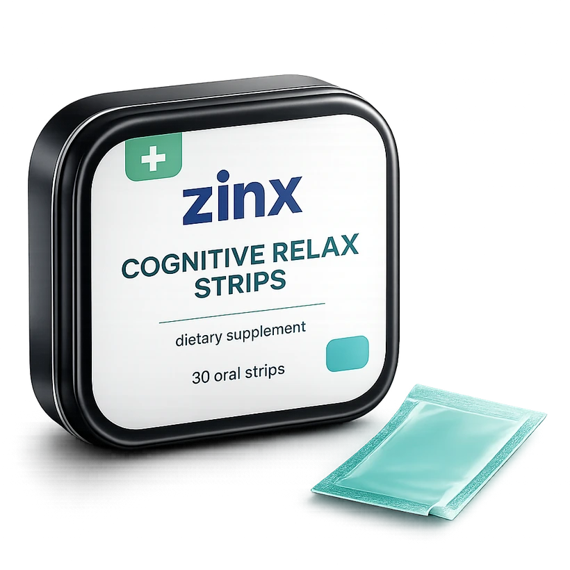 Zinx Cognitive Relax Strips tin and oral strip packet