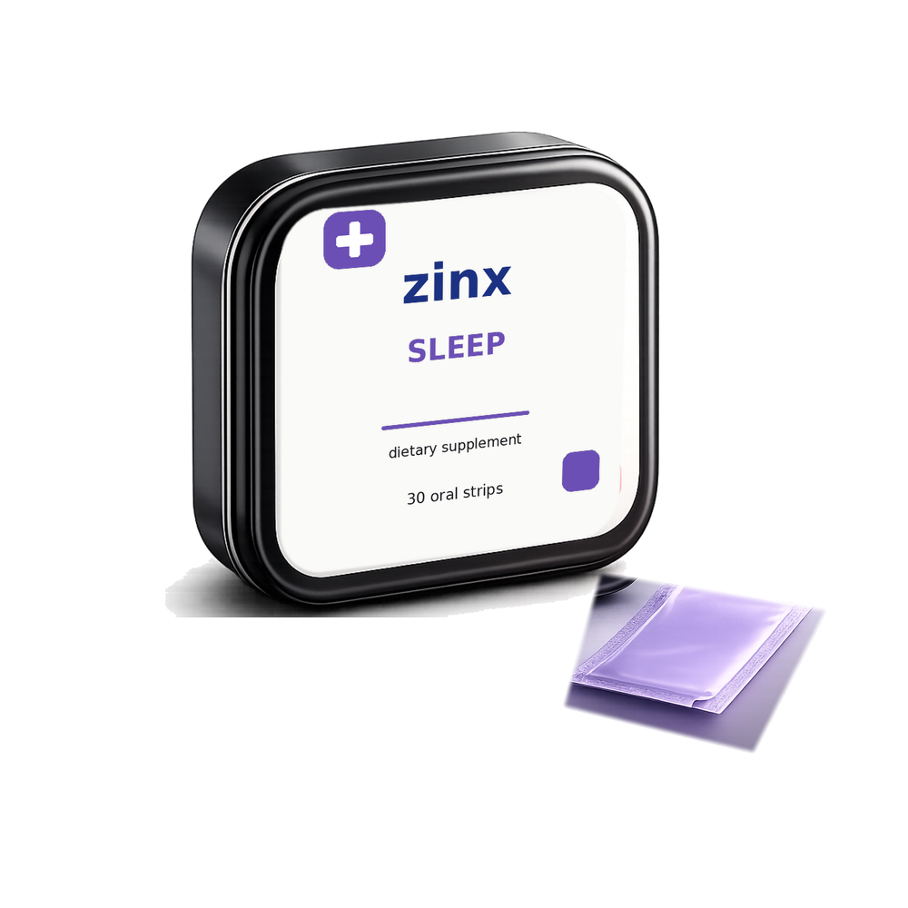 Zinx Sleep Strips tin and oral strip packet