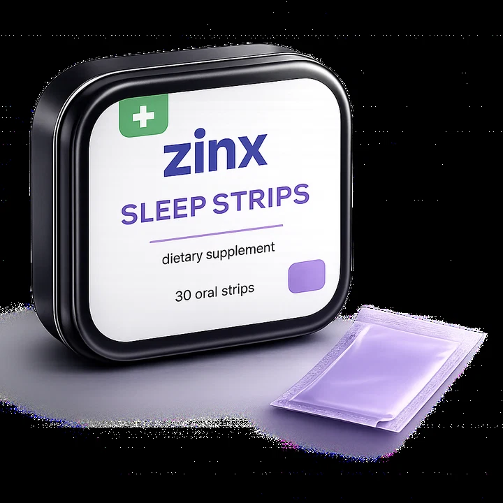 Zinx Sleep Strips tin and oral strip packet